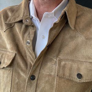 Lucky Brand Snap Closure Sueded Leather Shirt Jacket